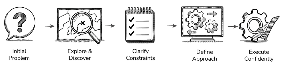 Progressive clarification reduces delivery risk by moving from an initial problem toward a defined approach before execution begins